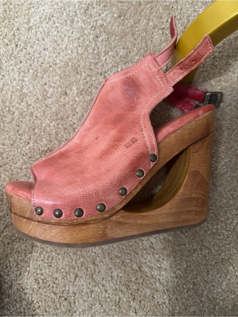 BED|STU Leather Open-Peep Wedge Sandals